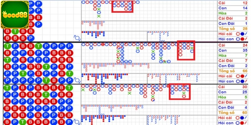 Người chơi phân tích bảng kết quả baccarat 